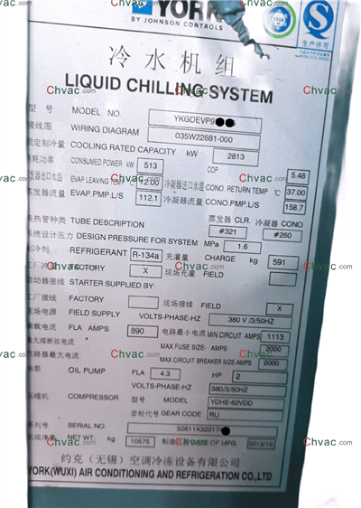 York YK 2813KW vattenkyld kylare